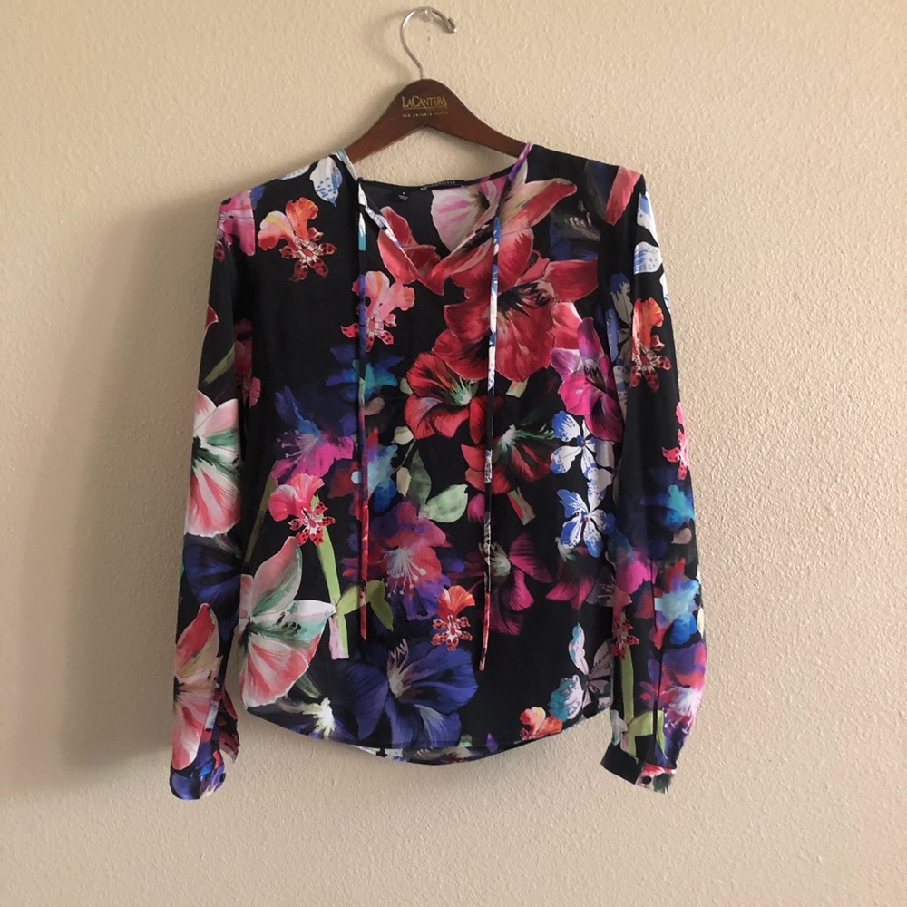 Carlisle long sleeve floral silk casual blouse
